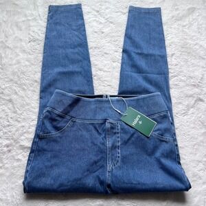Halara High Waisted Denim Leggings Blue Pull On Jeggings Size S 7/8 Length NEW
